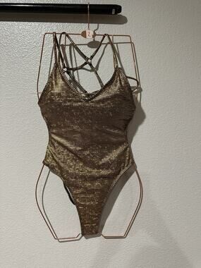 Sexy Plaid V Neck Cross Back Women Swimwear One Piece Swimsuit Sz S